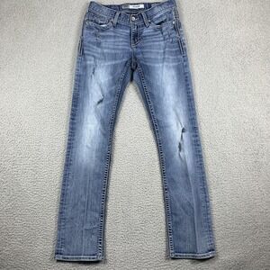 BKE Jeans Mens 29R (29x29) Blue ASHER Distressed Stretch Straight Buckle Preppy